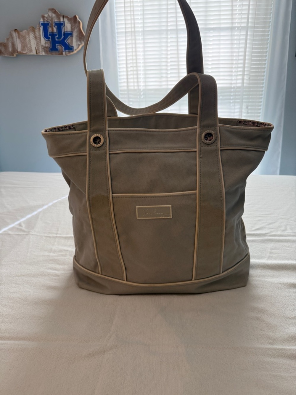 Vera Bradley Taupe Canvas Tote with Double Straps